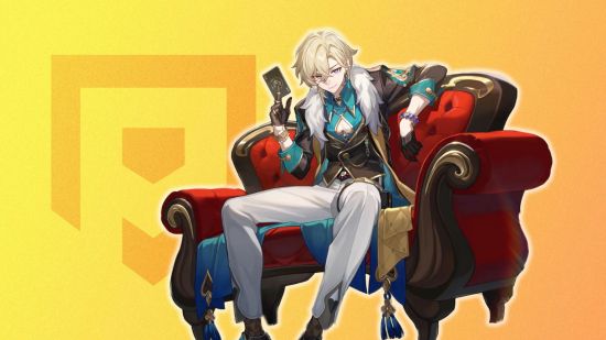 Honkai Star Rail tier list - Aventurine sitting in a red chair against a yellow background