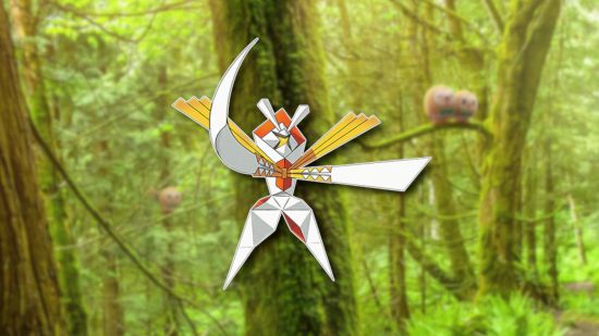 Grass Pokemon: Kartana on a grassy background