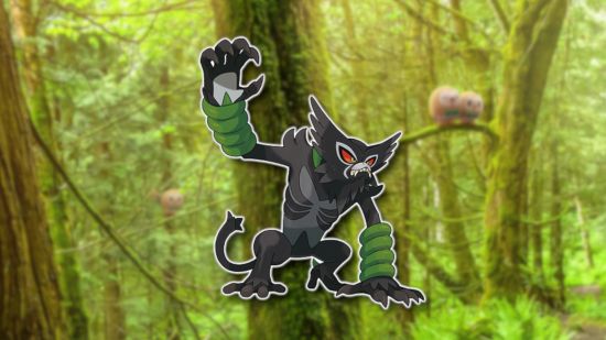 Grass Pokemon: Zarude on a grassy background