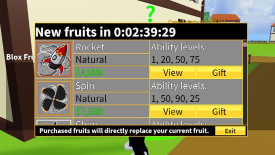 Screenshot from the Blox Fruits Dealer menu for Blox Fruits tier list