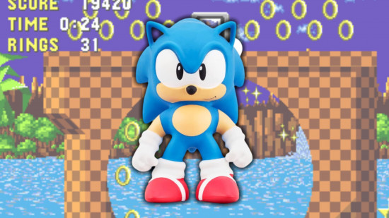 A Sonic figure in front of Green Hill Zone