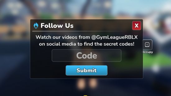 Gym League codes redemption screen screenshot from in-game