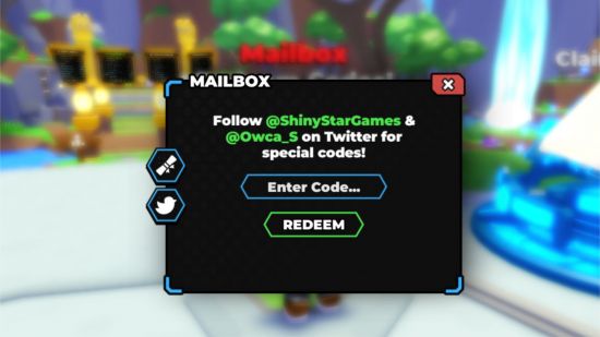 Tapping Legends Final codes redemption screen in the plaza in front of a mailbox