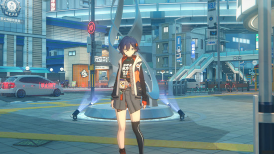 Zenless Zone Zero review - a screenshot of Belle standing in Lumina Square