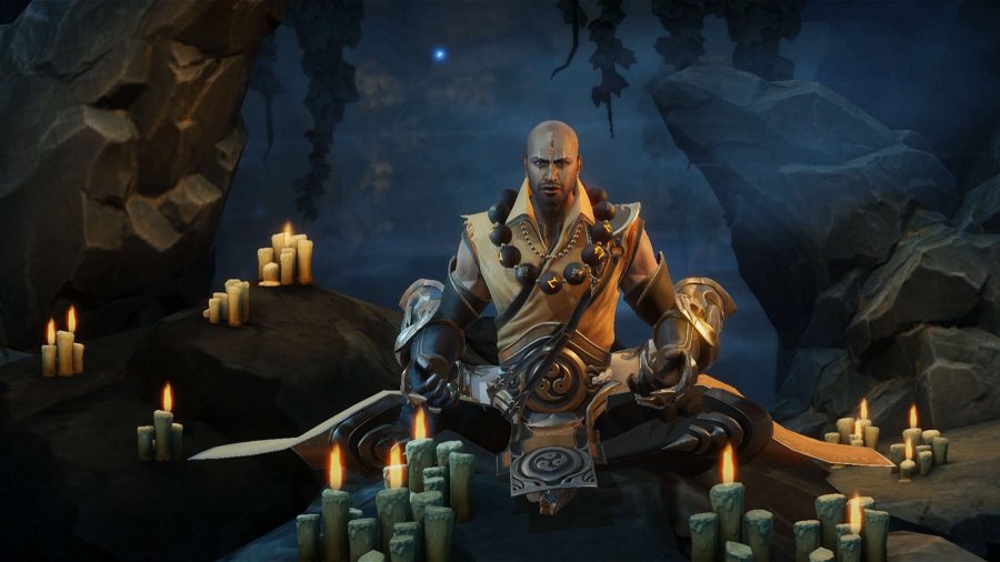 The Monk from Diablo Immortal meditating