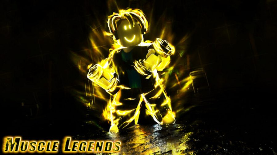 A man surrounded by yellow light for Muscle Legends code guide