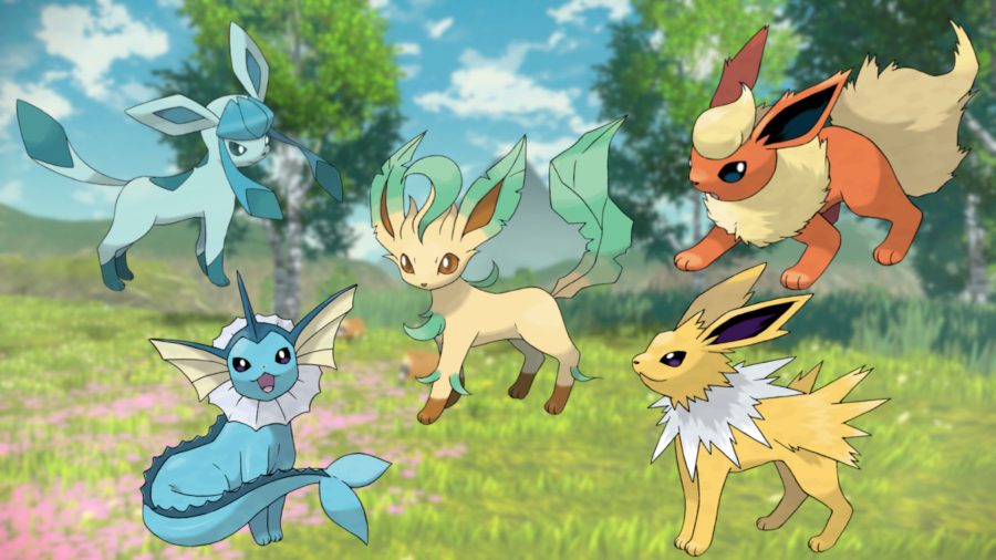 Custom Flareon, Jolteon, Vaporeon, Glaceon and Leafeon image on a Pokemon background