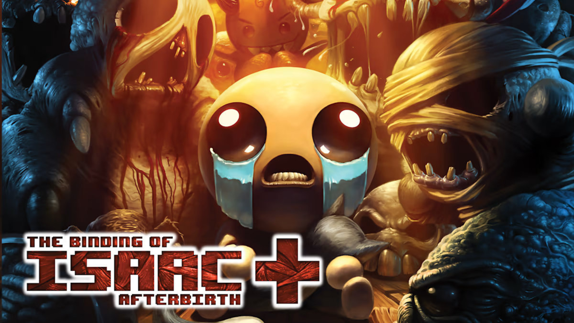 The Binding of Isaac key art with isaac crying