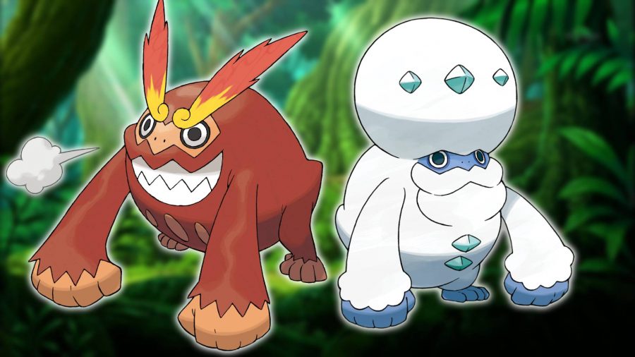 Monkey Pokemon: With a jungle-based Pokemon still in the background, an image shows the monkey Pokemon Darmanitan and Galarian Darmanitan