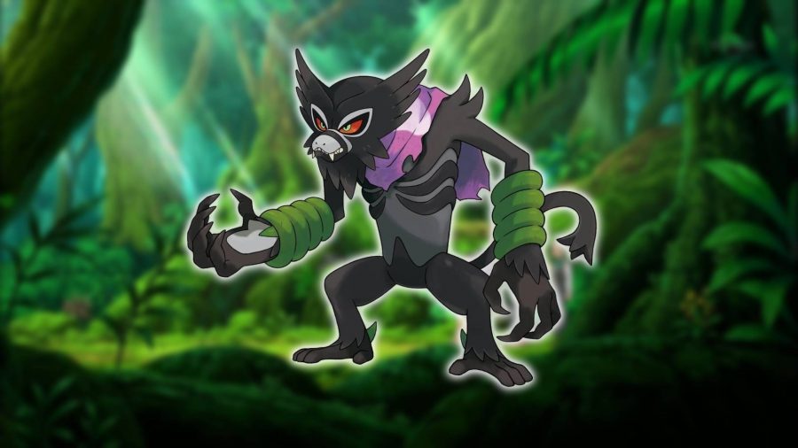 Monkey Pokemon: With a jungle-based Pokemon still in the background, an image shows the monkey Pokemon Zarude